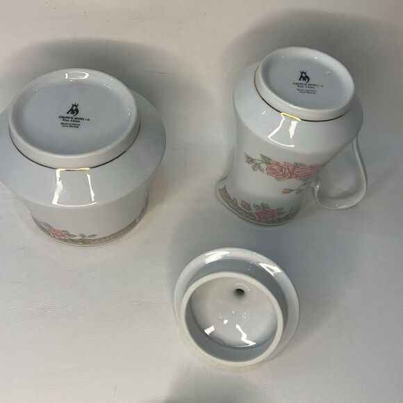 Crown Ming Fine China 8 Oz Creamer And 2 Cup Sugar Bowl Rose Floral Gold Trimmed - Picture 4 of 11